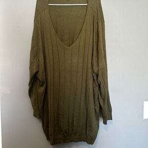 Roaman's Olive V-Neck Ribbed Knit Sweater